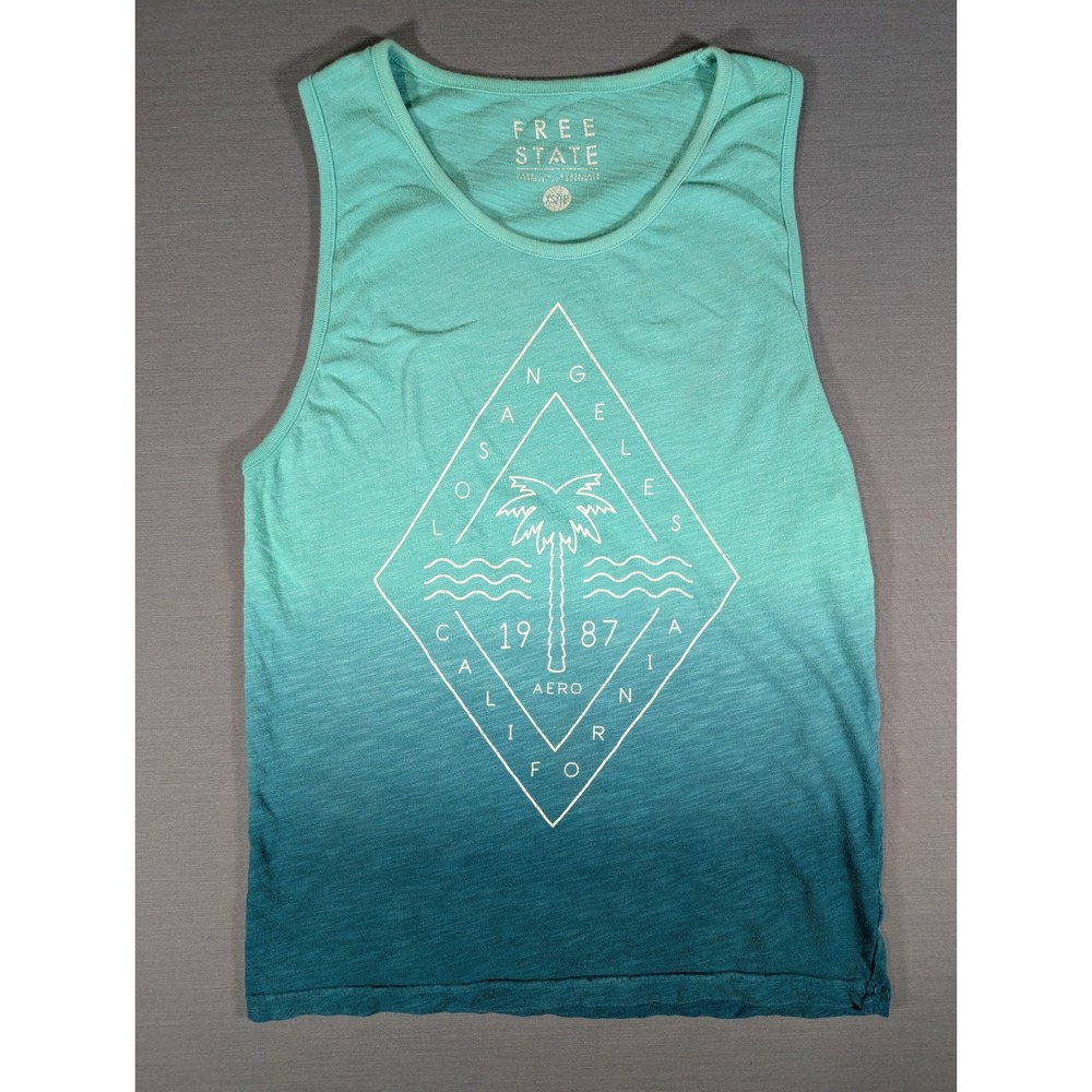 Free State Los Angeles California Ombre Graphic Tank Top Teal Blue XS